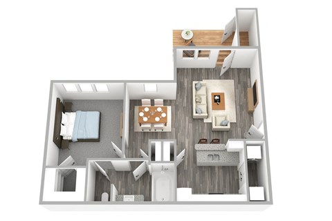 Floor plan for 1 bed, 1 bath, 689 sqft